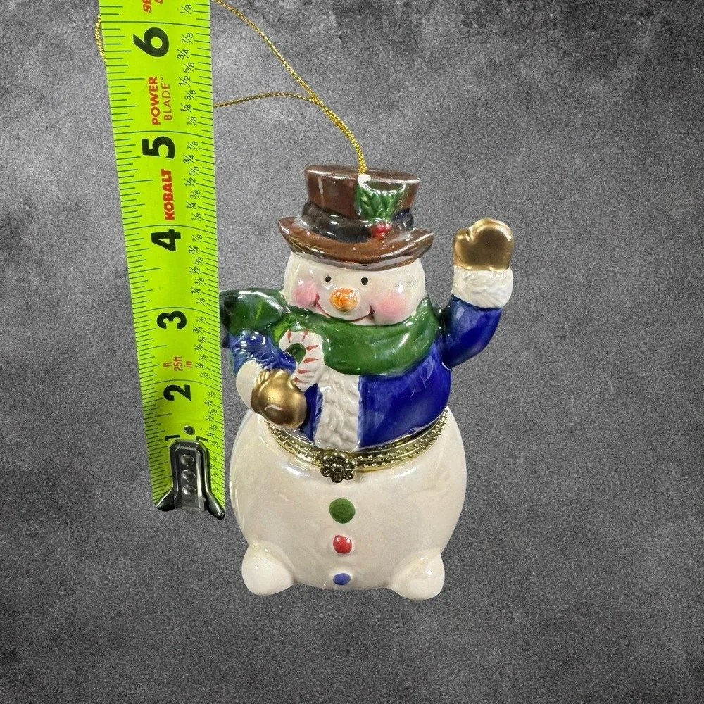 Vintage Snowman‎ Music Box Trinket Box Christmas Ornament Ceramic Decor Holiday